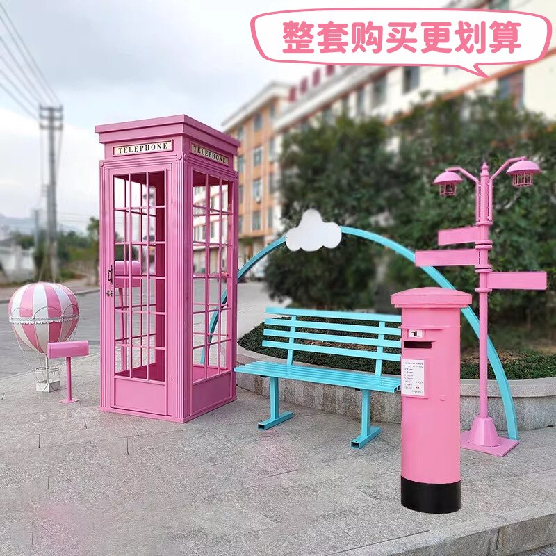 复古英国电话亭储物柜铁艺模型北欧陈列道具装饰摆件书酒柜网红门