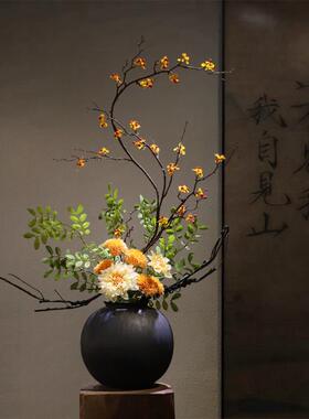 禅意黑色宋陶瓷新级中式花瓶民宿代美学酒桌店面玄关侘OYX寂高感