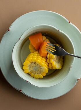 川TC-932泽烧制三叶草系覆古石人盘器碗盘一套列，饭碗，家用碗盘