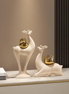 贝汉美新中25020701酒式麋鹿摆件客厅陶礼瓷装饰品玄关柜电视柜乔