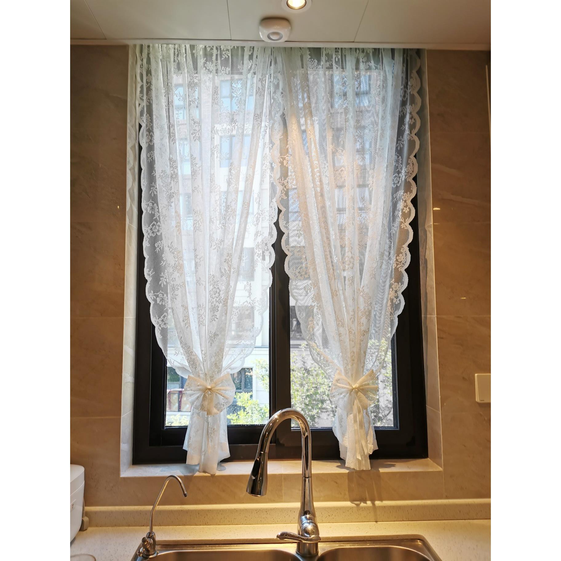 免帘打韩穿式蕾丝窗MIB帘门厨房半帘短门帘隔断白色纱帘杆帘孔送