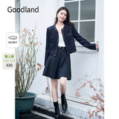 高腰a字半身裙 羊毛混纺百褶裙短款 Goodland美地女装 2024年秋新款