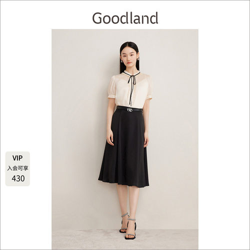 Goodland美地女装夏季法式优雅蝴蝶结短袖衬衫上衣
