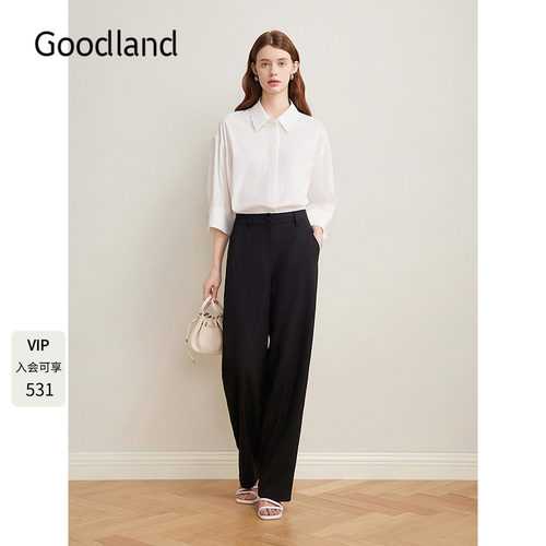 Goodland美地女装2025夏新款弹力棉质蝙蝠袖宽松白色衬衫上衣