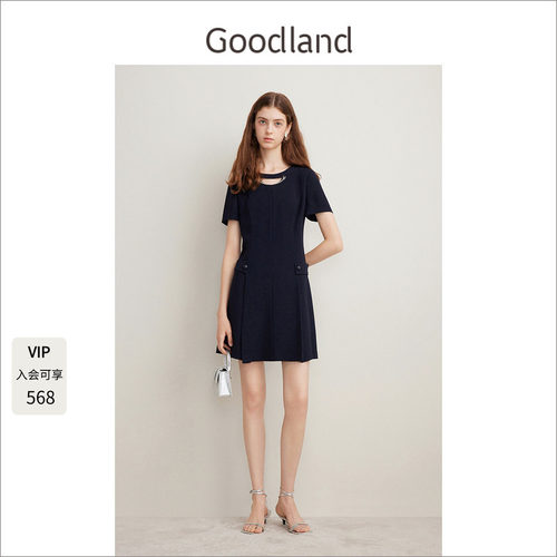 Goodland美地女装夏季醋酸短袖连衣裙宽松a字裙短款LC34205770
