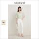高腰双腰扣白色九分小脚牛仔裤 Goodland美地2024夏季 新款