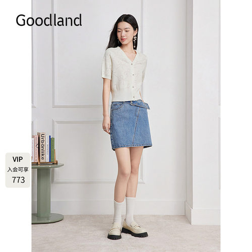 Goodland美地女装2026夏季新款蝴蝶结印花针织衫开衫LC36206120
