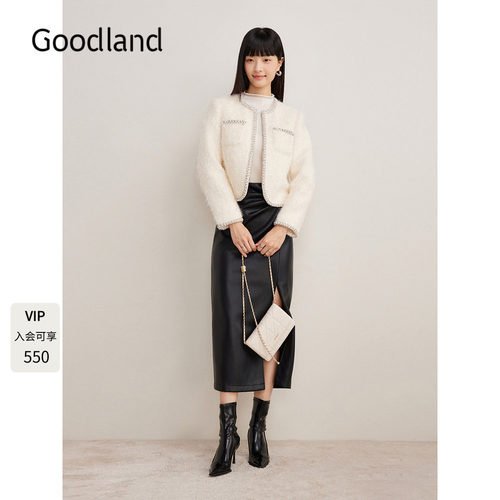 Goodland美地女装2024年冬季新款优雅气质圆领小香风短外套女