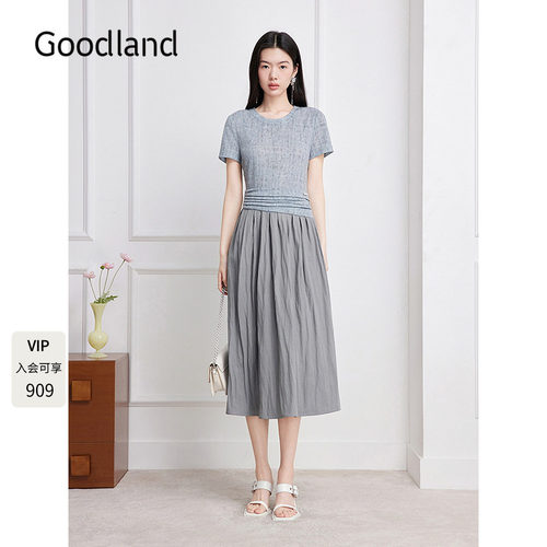 Goodland美地灰调朦胧晕染拼接裙2026夏季新款连衣裙LC36205330