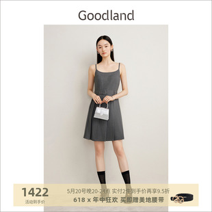 压褶吊带连衣裙短款 Goodland美地2024夏季 新款 灰色西装