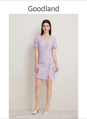 Goodland美地2024夏季新款名媛风香芋紫色小香风连衣裙女短款