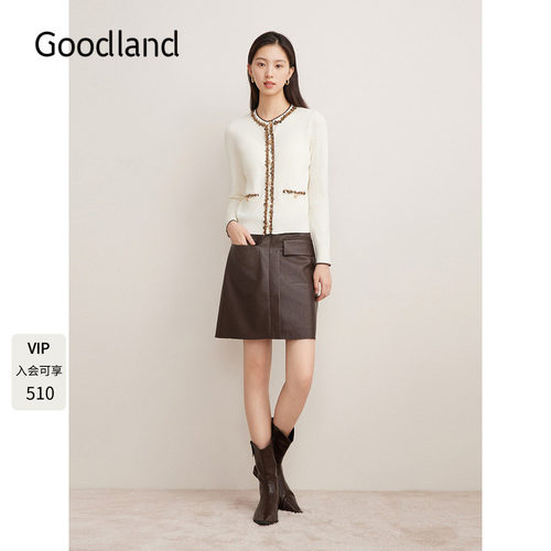 Goodland美地女装2024年冬季新款气质法式珠片羊毛针织衫女短款