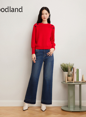 Goodland美地女装2025年春季新款红色毛衣短款羊毛混纺针织衫