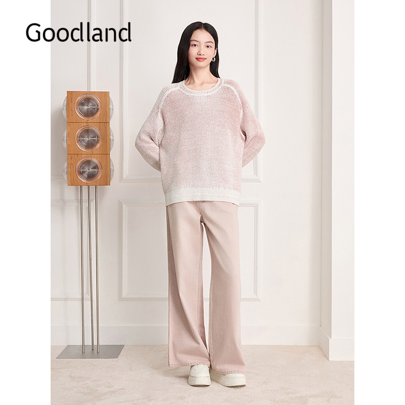Goodland美地女装香芋粉圆领针织衫毛衣女2025冬季新款LC35506390