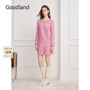 LC36105050 新款 Goodland美地粉紫色小香风连衣裙法式 花纱2026春季