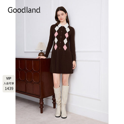 Goodland美地学院风羊毛菱格针织裙2026秋季新款连衣裙LC36306147
