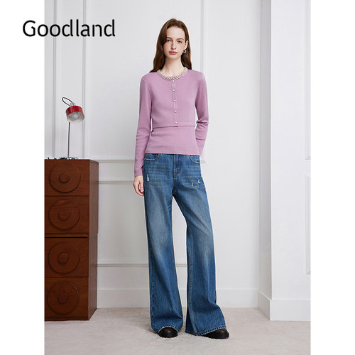 Goodland美地2026秋季新款羊毛混纺珍珠领假两件针织衫LC36306390