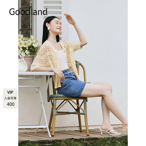 Goodland美地女装2025夏季新款清新法式镂空短袖针织开衫小外套
