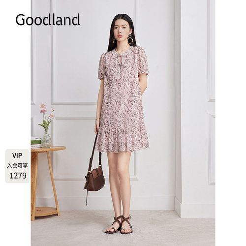 Goodland美地法式碎花连衣裙女夏季蝴蝶结宽松2026新款LC36205260