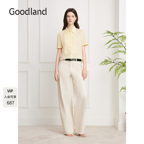 Goodland美地棉锦弹力翻领短袖衬衫2026夏季新款女上衣LC36230100