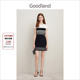 夏季 黑白撞色蕾丝拼接短袖 连衣裙修身 Goodland美地女装 礼服裙短款