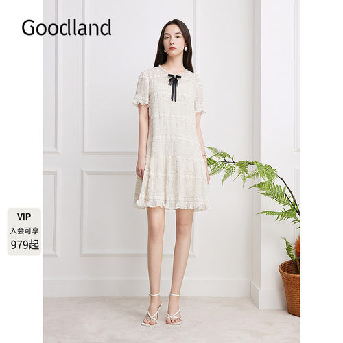 Goodland美地法式珠片压褶蝴蝶结连衣裙女夏季2026新款LC36205710