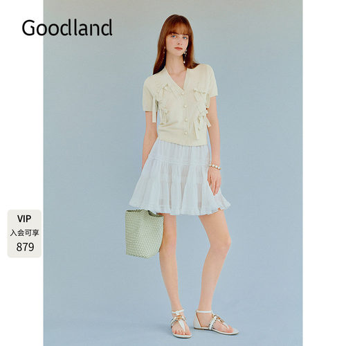 Goodland美地女装蝴蝶结装饰开衫2026夏季新款针织衫LC36206020