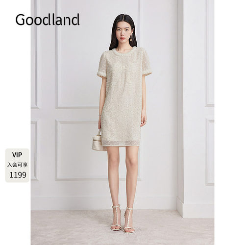 Goodland美地法式蕾丝珠片短袖连衣裙女夏季2026新款LC36205270