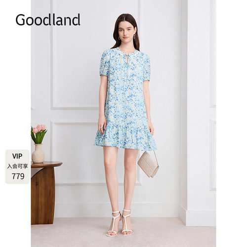 Goodland美地碎花连衣裙花边系带娃娃裙夏季2026新款LC36205740