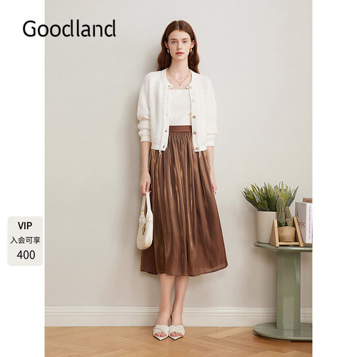 Goodland美地法式镂空水晶流苏针织开衫女短款毛衣外套LC35106450
