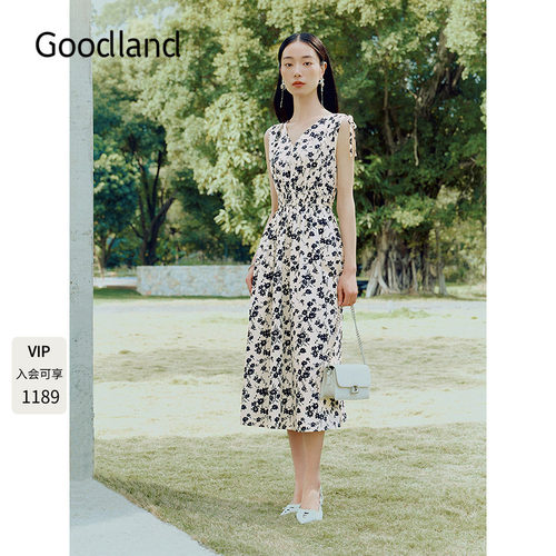 Goodland美地度假风法式碎花无袖连衣裙女夏季2026新款LC36205030