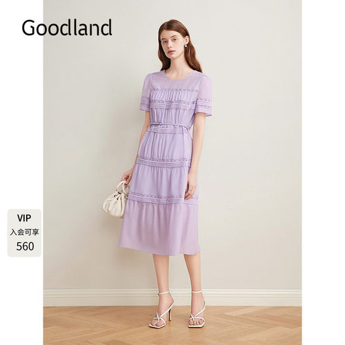 Goodland美地温柔气质法式镂空度假风连衣裙女夏季LC35205620
