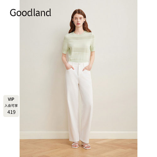 Goodland美地透气小香纱圆领短袖针织上衣女夏季薄款LC35206270