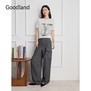 风高腰休闲裤 Goodland美地2026夏季 新款 工装 LC36220060 女阔腿裤