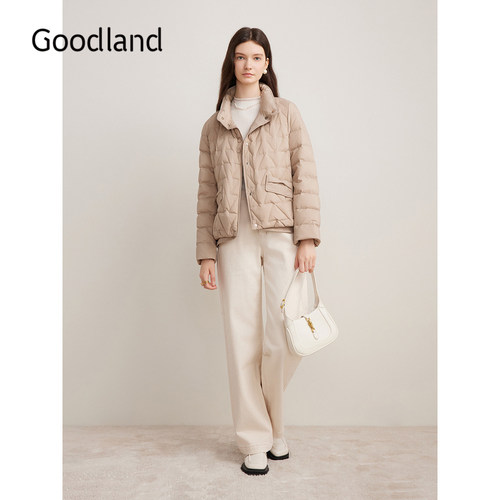 Goodland美地2024年冬季新款泡芙感小立领鸭绒羽绒服女短款