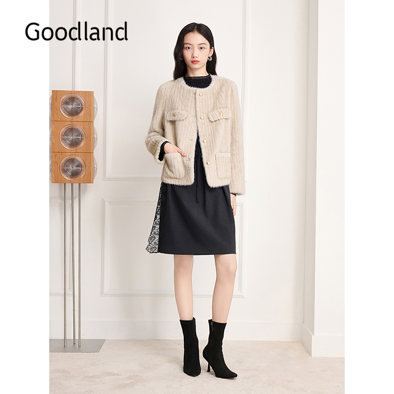 Goodland美地女装环保仿皮草外套女短款2025冬季新品LC35510390