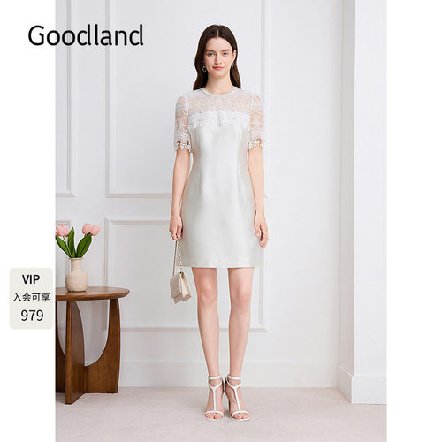 Goodland美地2026夏季新款蕾丝拼接收腰显瘦连衣裙LC36205600