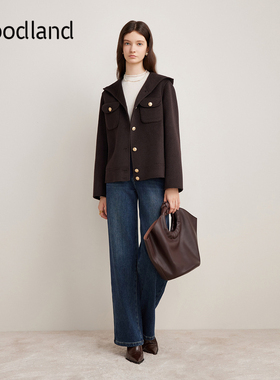 Goodland美地女装100%绵羊毛双面呢连帽短外套LC34310160