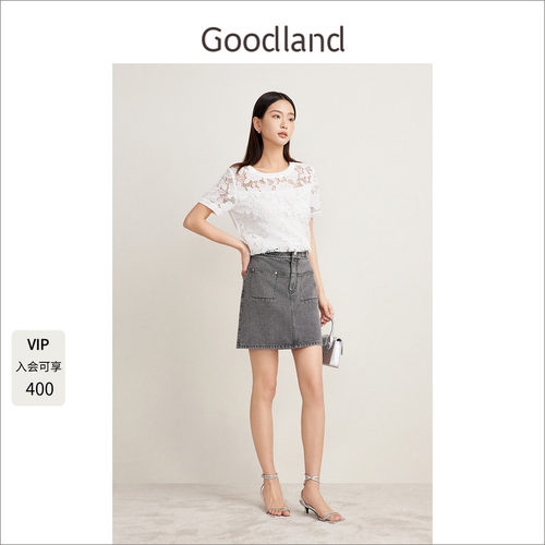goodland圆领蕾丝提花毛针织衫