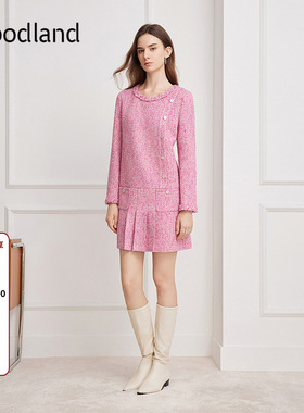 Goodland美地粉紫色小香风连衣裙法式花纱2026春季新款LC36105050