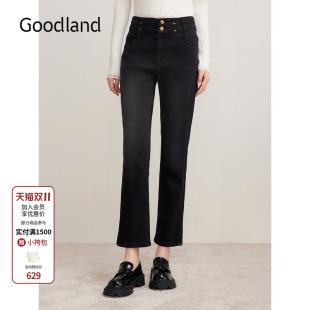 2024年冬季 女裤 新款 高腰小脚牛仔裤 斜纹丹宁经典 Goodland美地女装