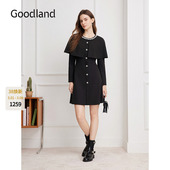 LC36105350 新款 Goodland美地黑色斗篷钉珠长袖 连衣裙收腰2026春季