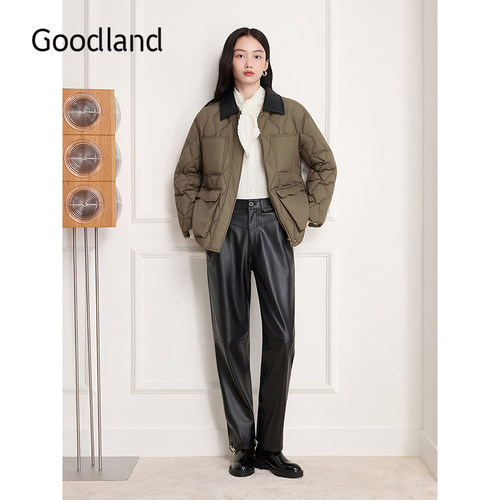 Goodland美地巴恩风翻领菱格羽绒服女鸭绒2025冬新款LC35508260