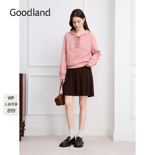 Goodland美地系带抽绳卫衣女2026秋季新款短款连帽衫LC36370030