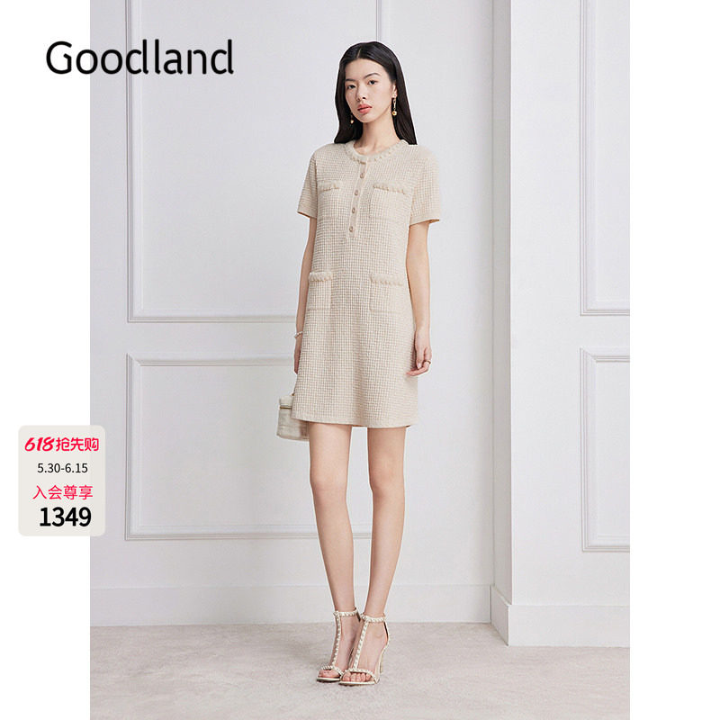 Goodland美地法式小香针织短袖连衣裙2026夏季新款LC36206257