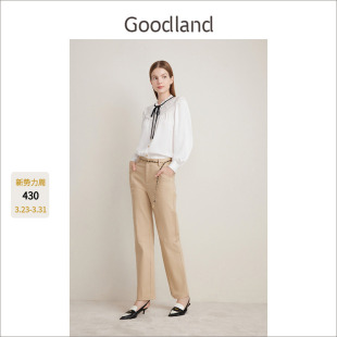 上衣秋款 Goodland美地女装 衬衫 花边长袖 LC34130040 优雅法式