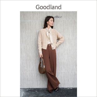 女长裤 高织棉质复古咖色直筒牛仔裤 新款 Goodland美地2024年秋季