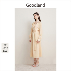 Goodland美地女装春夏季法式V领慵懒风衬衫连衣裙LC34105370