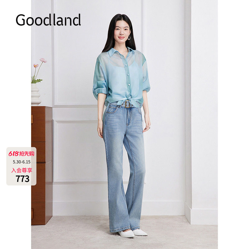 Goodland美地2026夏季新款欧根纱水墨晕染印花衬衫女LC36230090