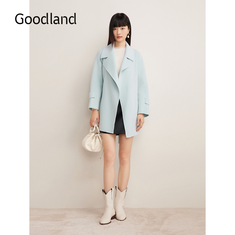 Goodland美地2024年冬季新款双面毛呢大衣100%绵羊毛一手长外套